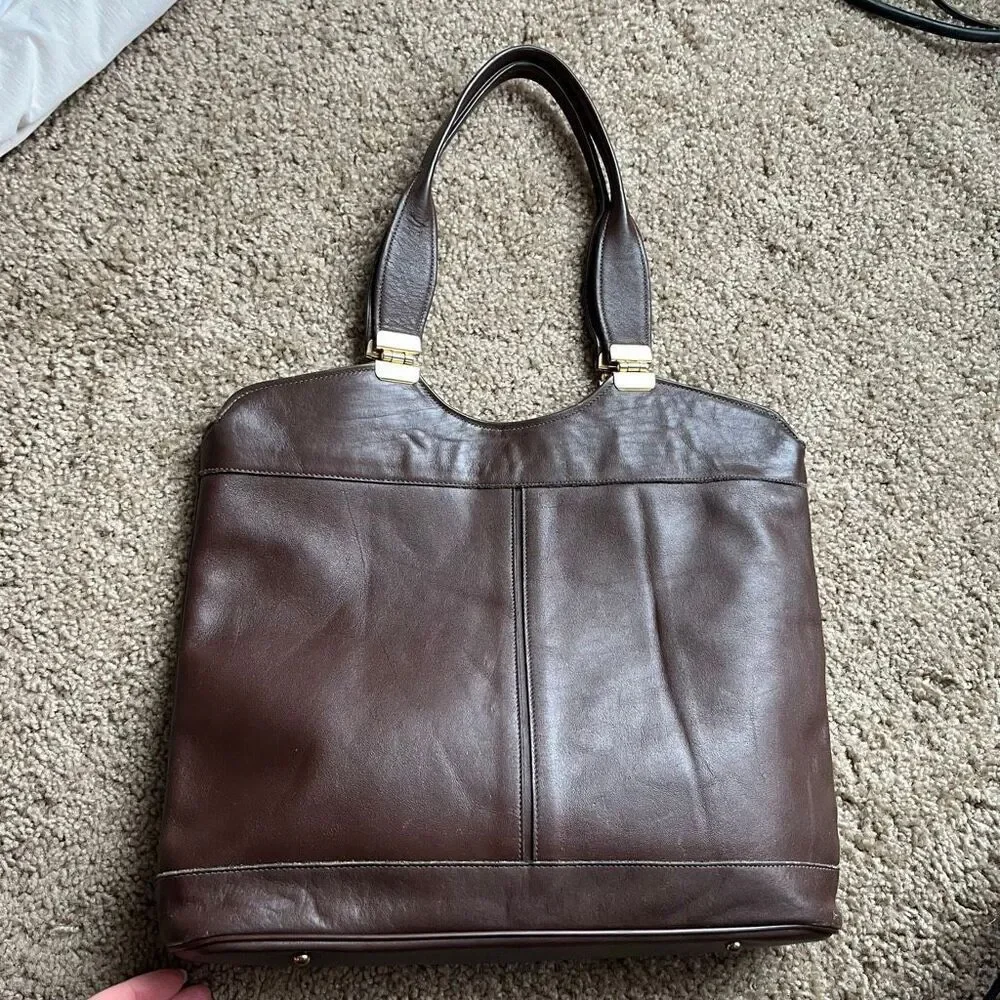 VTG 60s 70s Groskopf’s Brown Leather Top Handle Satchel Bag - Picture 2 of 16